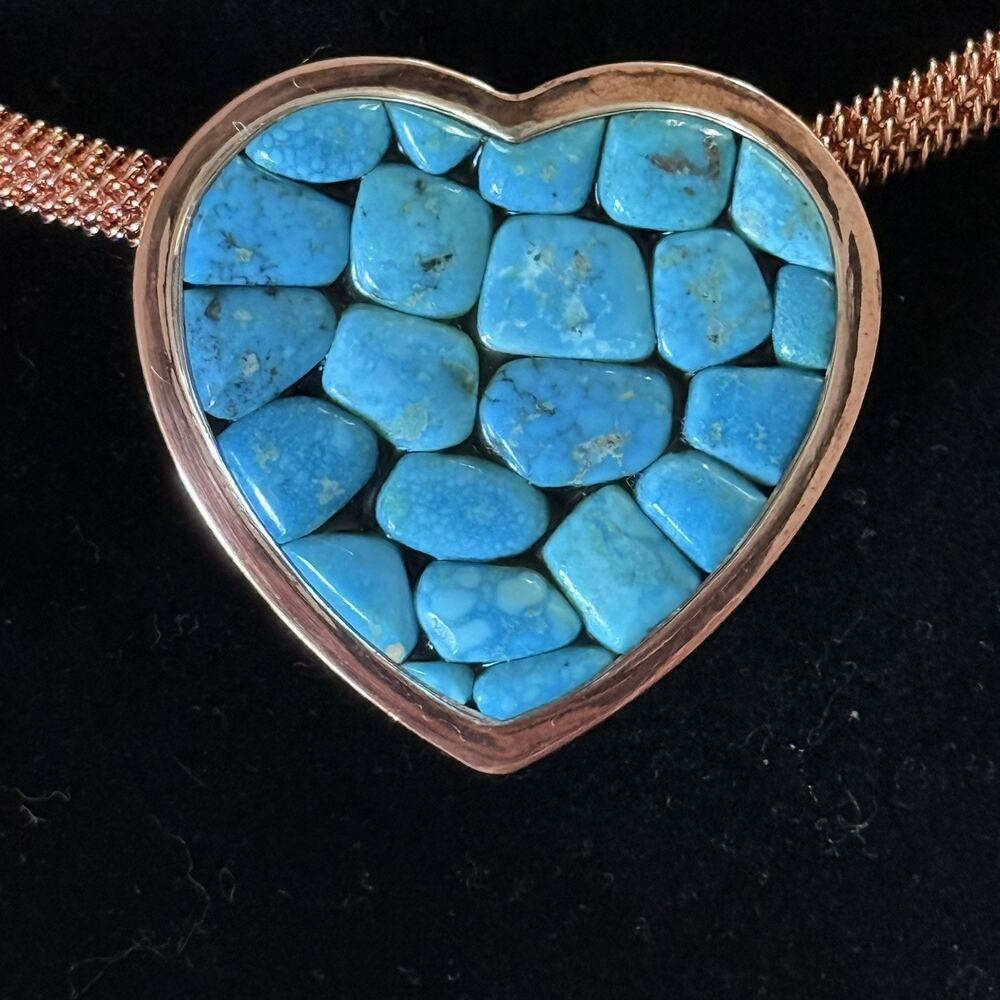 Jay King DTR Blue Basin Kingman Turquoise Heart Pendant Copper Choker‎ Necklace